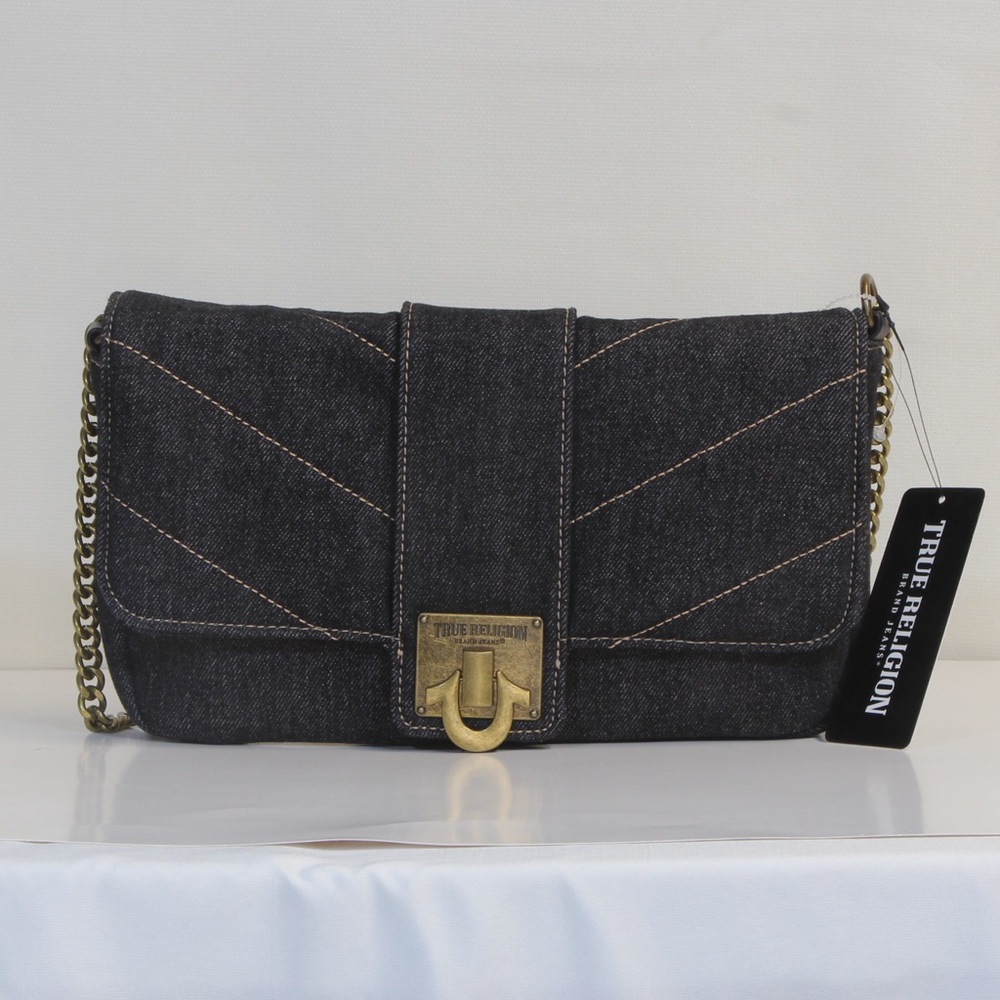 True Religion Black Clutch with Geometric Stitching